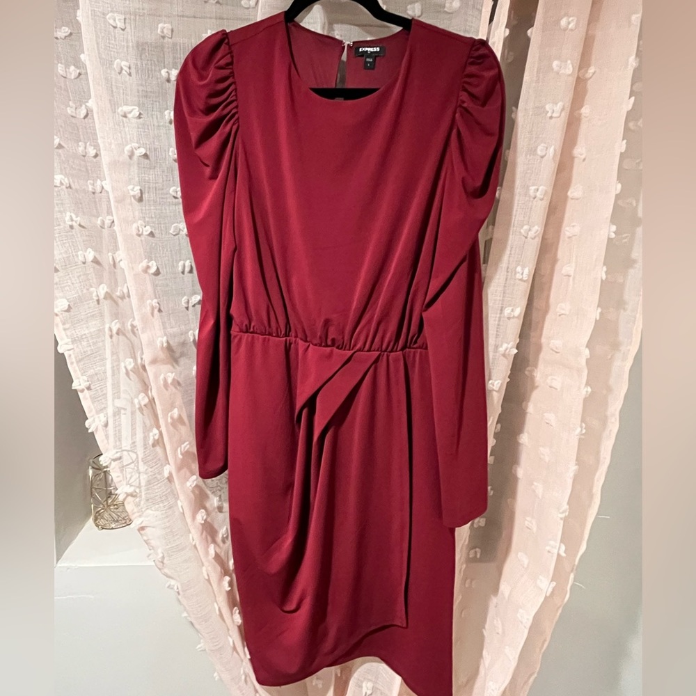 Maroon long puff sleeve dress Express | L